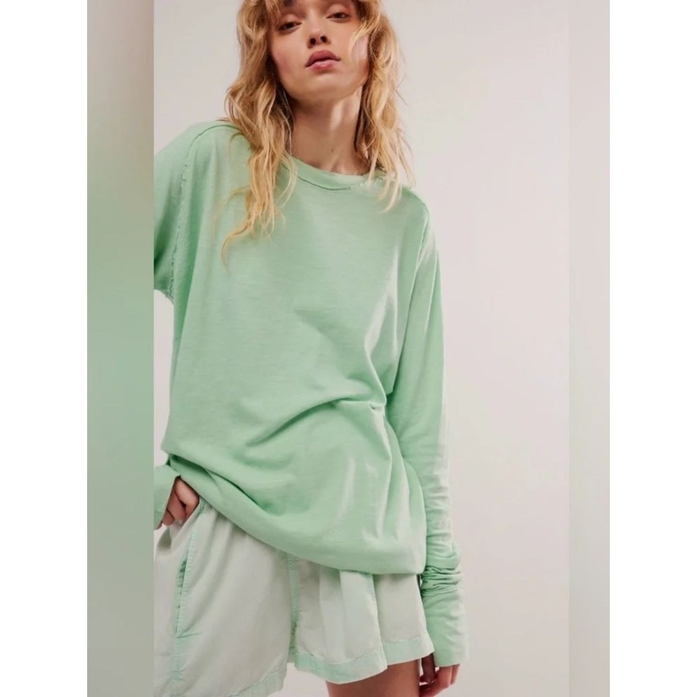 NWT We The Free People Arden Tunic Womens Green Oversized Slub Cotton